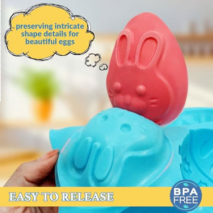 Egg Shape Silicone Molds 3.5 Inch, 2-Pack Chocolate Baking Holiday Easter Mould, Non-Stick BPA Free, Kid-Friendly Soap Mold Rabbit & Floral Designs, Blue & Pink - style: Easter Egg - 2PCS