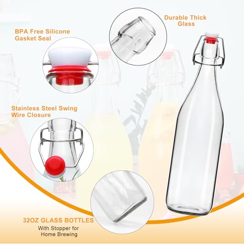 32oz Swing Top Glass Bottles - Flip Top Glass Beer Bottle with Airtight Stopper for Fermentation,Brewing,Clear Kombucha Bottles for Water, Beverages, Beer, Juice, Soda,Kefir,4 Pack - size: 32oz-4pack