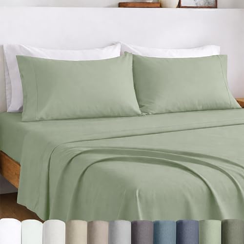 California Design Den Egyptian Percale Sheet Set Full Size - Certified 100% Egyptian Cotton, Lightweight Percale Cotton Sheets Full Size, Deep Pockets, Crisp & Durable Bedding Set - Pale Sage Green - color: Pale Sage Green, size: Full