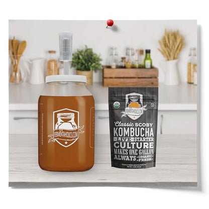Airtight One Gallon Standard Fermentation Lid Gasket with Airlock - Turns Gallon Jar Into A Fermenter - Hard Kombucha, Beer, Wine, Cider, (3-Piece Airlock)