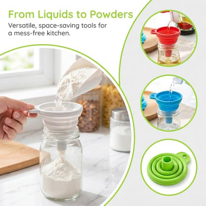 Foldable Silicone Funnel Set (4 Colors) – Collapsible Small & Large Funnels for Kitchen, Water Bottles & Liquid Transfer – Food Grade (1.5cm Caliber) - color: 4PCS-Mixed colors