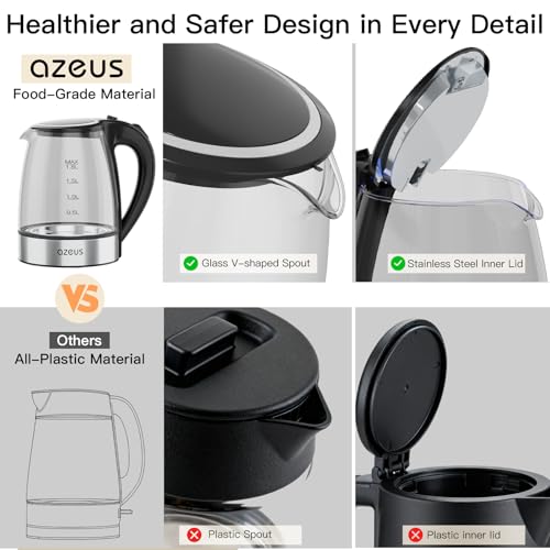 AZEUS Electric Kettle 1500W Tea Kettle, 1.8L Large Capacity with Auto Shut-Off and Boil-Dry Protection, BPA-Free - size: 1.9 Quarts