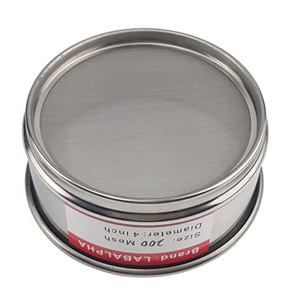 LABALPHA 200 Mesh Lab Sieves, Test Sieve #200 Mesh, 4'' Diameter, 304 Stainless Steel Wire Cloth (0.075mm) - size: 200 mesh (0.075mm)