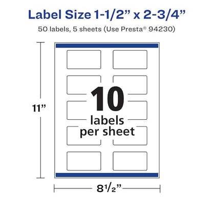 Avery Printable Durable White Rectangle Labels, Sure Feed Technology, 1.5" x 2.75", Print-to-the-Edge, Waterproof Labels, Laser & Pigment-Based Inkjet Compatible, 50 Total - style: 50 labels
