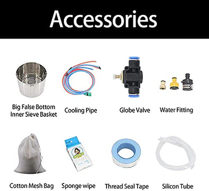 YUEWO 110V Electric 304 Stainless Steel Alcohol Distiller Flute Reflux Column Still with Sight Glasses Wine Making Kit for DIY Whisky Wine Brandy Gin - size: 20Liters/5Gal