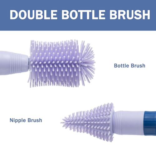 Travel Bottle Brush, 6-in-1 Portable Travel Bottle Cleaner Kit with Small Bottle Brush Built in Drying Rack, Nipple Brush, Straw Brush, Soap Dispenser, for Baby Bottles Under 8 OZ, BPA-Free(Purple) - color: Purple