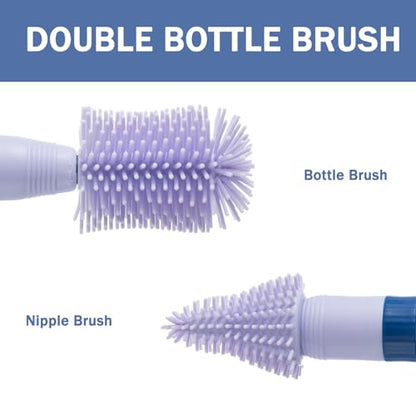 Travel Bottle Brush, 6-in-1 Portable Travel Bottle Cleaner Kit with Small Bottle Brush Built in Drying Rack, Nipple Brush, Straw Brush, Soap Dispenser, for Baby Bottles Under 8 OZ, BPA-Free(Purple) - color: Purple
