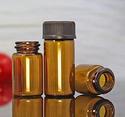 50Pack Set 3ML Amber Glass Bottle with Orifice Reducer and Cap Small Essential Oil Vials (3ML) - size: 3ML