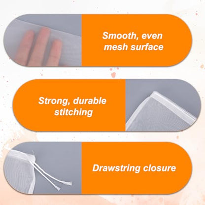 8 Pcs Fine Mesh Strainer Bags, 14x9.65in Quality Reusable Nylon Nut Milk Bag High-Density 200 Micron Filter with Drawstring Food-Safe Cheesecloth for Straining Cheese Juicing Tea Coffee Yogurt Tofu