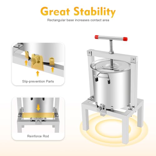Manual Fruit Juicer, Grape Apple Juice Extractor 2.6gal/10L with Press Handle,DIY Large Fruit Honey Presser Beeswax Extractor Beekeeping Machine - color: A