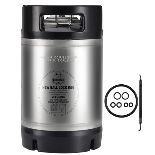 New 2.5 Gallon Keg Cornelius Keg, Stainless Steel Ball Lock Keg Beer Keg with Dual Rubber Handle, Corny Keg with with Ball Lock Keg Fittings for Homebrew