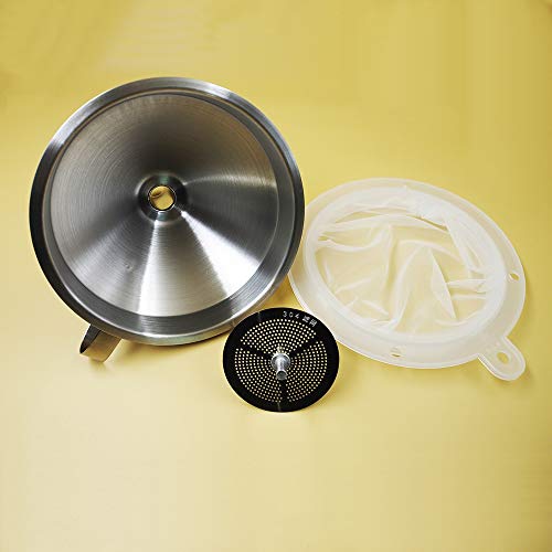 304 Stainless Steel Kitchen Funnel set of 3 with Filter Strainer and Mesh Wide Mouth Wine Funnel Filter Transferring Liquid,Dry Powder Ingredients (funnel 5''+filter 120mesh) - color: funnel 5''+filter 120mesh