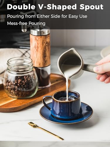 Espresso Cup 3 OZ, Espresso Accessories, Ceramic Espresso Measuring Cup Expresso Shot Cup with Handle, Double Spouts, Gray - color: Gray