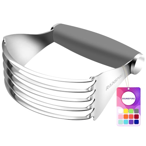 Rainspire XL Pastry Cutter For Baking, Heavy Duty Pastry Blender Stainless Steel, Thick Sharp Blades Dough Blender, Dough Cutter Butter Cutter Pastry for Easy Mixing, Dishwasher Safe, Grey - color: Gray