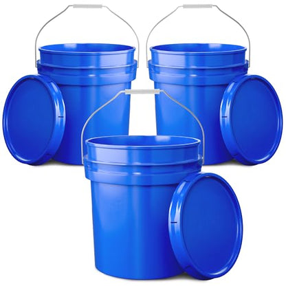 EconoHome 5-Gallon Blue Bucket Pail Container with Lid | Metal Handles with Plastic Grip | Easy Stack and Store | Heavy-Duty, Approx 90 MIL, Extra Durable | Food Grade | BPA Free - 3 Pack - color: Blue, size: 3 Pack