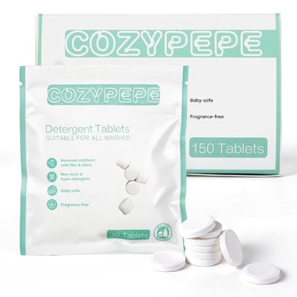 Baby Bottle Washer Detergent Tablets, 150 Count Fast-Dissolving Gentle Formula, Removes Milk Residue Grease & Odor, Compatible with All Brands, for Washer Sterilizer Dryer
