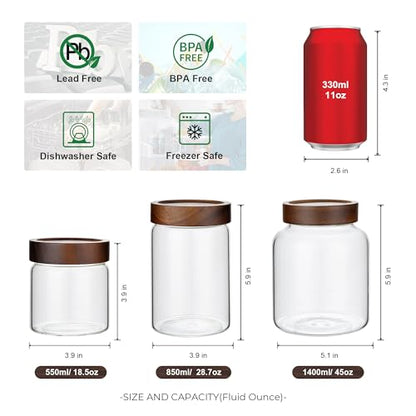 1PC Glass Storage Jars with Airtight Lids, 45 fl oz (1400ml) coffee container with Wooden Lid, Glass Pantry Canister for Beans, Rice, Sugar and etc - color: clear-（1PC，45 FL.OZ/1400ML）