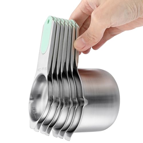Spring Chef Magnetic Measuring Cups & Spoons Set, Patented, Strong N45 Magnets, Heavy Duty Stainless Steel Fits in Spice Jars for Baking & Cooking, BPA Free, Round Set of 15 with Leveler, Mint - color: Mint, size: Set of 15
