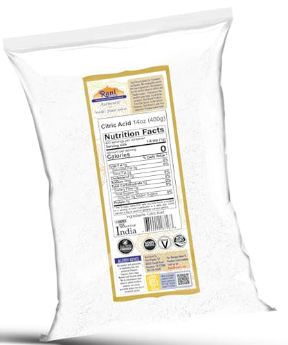 Rani Citric Acid Powder, Food Grade (Limbu Ka Ful) 14oz (400g) ~ Used for Cooking, Bath Bombs, Cleaning | Gluten Friendly | Indian Origin - size: 14 Ounce (Pack of 1)