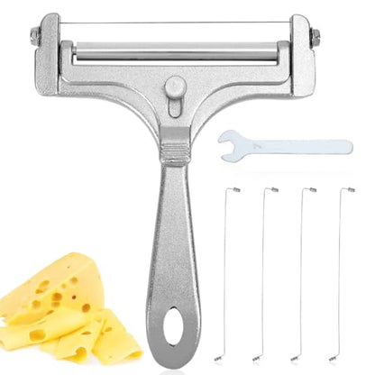 Gosknor 6pcs Cheese Slicer Kit, Stainless Steel Wire Cheese Cutter with 4 Extra Wires & Wrench Slicer Handheld Butter Cutter Food for Block Butter (Frosted Silver) - color: Frosted Silver