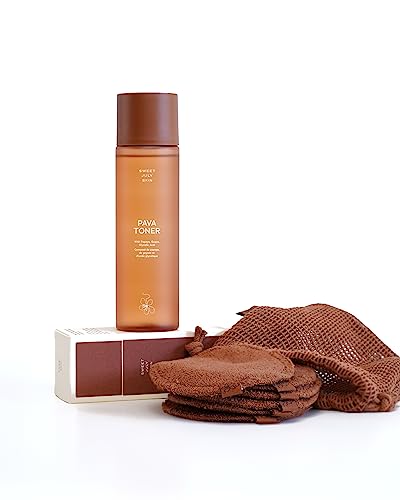 SWEET JULY Skin Reusable Face Rounds - 100% Cotton, Reusable, Toner & Exfoliant, Includes Washable Bag Laundry and Storage, Soft, Absorbent (Pack of 7)