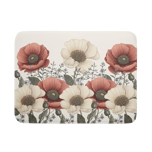 Floral Dish Drying Mat for Kitchen Counter 24x18 Inch Beige Pink Big Flower Drying Mat with Absorbent Reversible Microfiber Season Spring Dish Drainer Mats Rack Pad for Coffee Countertop Protector - color: Beige Pink Floral, size: 24" x 18"