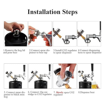 Home Brewing 3.6L(128OZ) Growler Tap System Mini Keg Beer Faucet Dispenser Pressurized Beer Keg with Co2 Regulator Keep Carbonation Brewing Accessories(Silvery) - color: Silvery