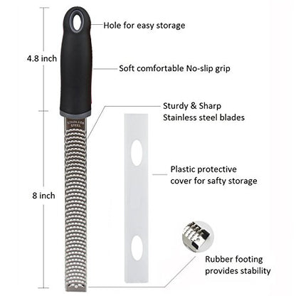 Lemon Zester, Stainless Steel Kitchen Cheese Grater, Plastic Cover Ergonomic Soft Black Handle - color: B-Black