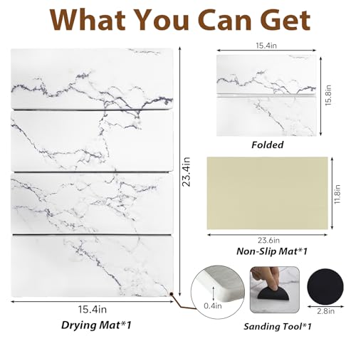 Large Stone Dish Drying Mat for Kitchen Counter,24"(L)×16"(W),Quick Dry Super Absorbent Drying Matt Kitchen Counter,Collapsible Diatomaceous Earth Dish Mats,for Dishes Bottles Cups,Any Countertop - color: White