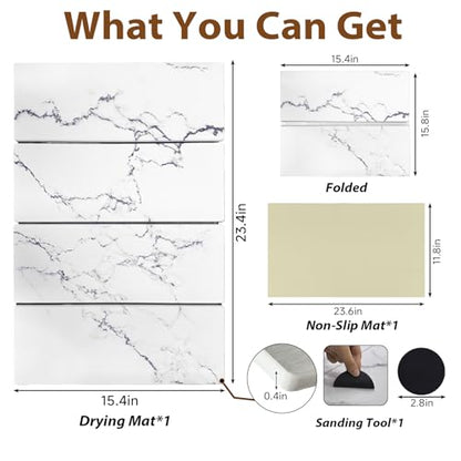 Large Stone Dish Drying Mat for Kitchen Counter,24"(L)×16"(W),Quick Dry Super Absorbent Drying Matt Kitchen Counter,Collapsible Diatomaceous Earth Dish Mats,for Dishes Bottles Cups,Any Countertop - color: White