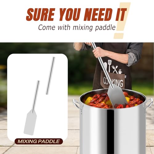 60QT Seafood Boil Pot with Detachable Stirring Paddle, Stainless Steel Stock Pot, Crawfish Boiler with Basket, Lid & Lifting Hook, Perfect for Outdoor Crab, Lobster & Shrimp Boils - style: 60QT+Mixing Paddle