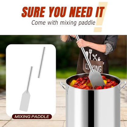60QT Seafood Boil Pot with Detachable Stirring Paddle, Stainless Steel Stock Pot, Crawfish Boiler with Basket, Lid & Lifting Hook, Perfect for Outdoor Crab, Lobster & Shrimp Boils - style: 60QT+Mixing Paddle