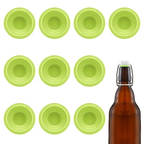 10PCs Dopamine color Silicone Gaskets Washers Seals for Cap Swing Flip Top for Home Brew Beer Soda Bottle Sealing (Lime Green) - color: Lime Green
