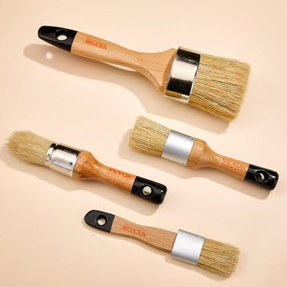 VEVOR Chalk Wax Paint Brush, 4 Piece Wax Paint Brush, Stain Brushes for Furniture, Acrylic Painting,Milk Paint,Home Decor, Natural Bristle Round Oval Chalk Paint Brushes for All Painting and Waxing - size: 4 PCS, style: Paint Brush