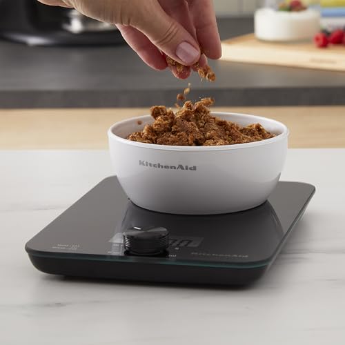 KitchenAid KQ914BA Digital Glass Top Kitchen and Food Scale, 11 lb Capacity, Measures Liquid & Dry Ingredients, Rotating Knob, Precise Results for Baking, Cooking, Keto and Meal Prep, Tare, Black - color: Black