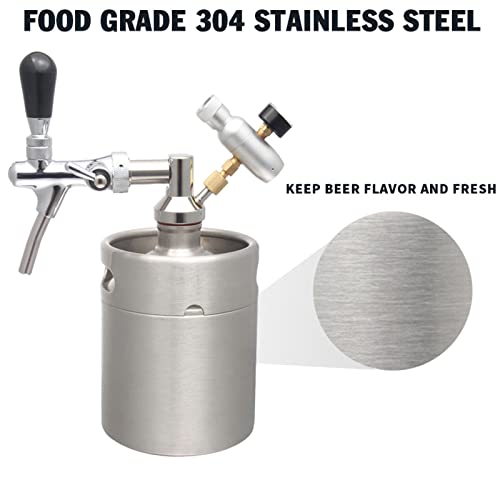 Portable Draft Keg System Stainless Steel Keg Mini Keg Draft System Stainless Steel Portable Mini Keg Dispenser Pressure Regulator Craft Beer Draft Home Brew,2L