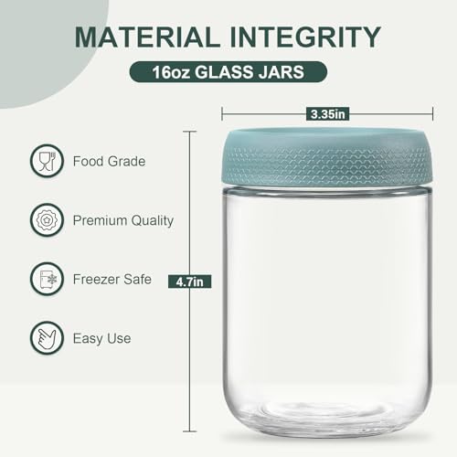 NETANY 6-pack 16 oz Overnight Oats Containers with Lids, Glass jars with Airtight Lids, Wide mouth Mason Salad jars, Glass Food Storage Containers for Snacks Yogurt Spice Sugar - color: Multicolor- 16 oz (6 Pack)