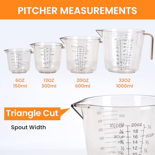 4 Cup Measuring Cups Sets,4 Sizes 150/300/600/1000ML,Liquid Measuring Cups For Kitchen BPA Free Plastic with Nozzle Handle Multiple Measurement Scales Thick (Black)
