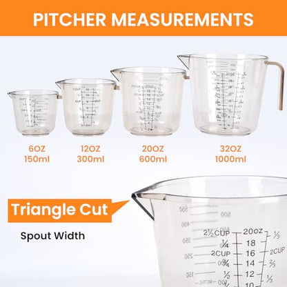 4 Cup Measuring Cups Sets,4 Sizes 150/300/600/1000ML,Liquid Measuring Cups For Kitchen BPA Free Plastic with Nozzle Handle Multiple Measurement Scales Thick (Black)