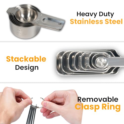 18PCS Measuring Cups and Spoons Set, Includes 7 Stainless Steel Nesting Cups, 6 Rectangular & 5 Mini Measuring Spoons Fits Narrow Jars, Kitchen Gadgets for Cooking & Baking - size: Set of 18