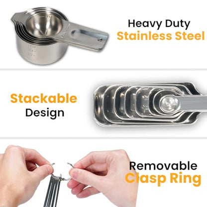 18PCS Measuring Cups and Spoons Set, Includes 7 Stainless Steel Nesting Cups, 6 Rectangular & 5 Mini Measuring Spoons Fits Narrow Jars, Kitchen Gadgets for Cooking & Baking - size: Set of 18