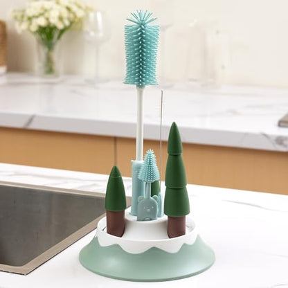 Baby Bottle Drying Rack and Cleaning Set，Xmas Surprise Gift for Newmom | with Straight Silicone Baby Bottle Brush, Pacifier Brush, Straw Brush, Cup Lid Cleaning Brush, Z Blue - style: Set, Z Blue
