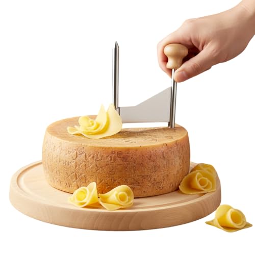 Cheese Curler Wheel, 2026 New Stainless Steel Cheese Slicer, Sharp Blade Cheese & Chocolate Shaver with Wooden Base, Create Cheese Rose Flowers (Without Cover) - color: Without Cover