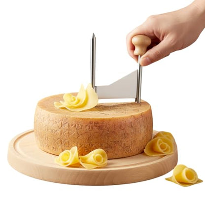 Cheese Curler Wheel, 2026 New Stainless Steel Cheese Slicer, Sharp Blade Cheese & Chocolate Shaver with Wooden Base, Create Cheese Rose Flowers (Without Cover) - color: Without Cover