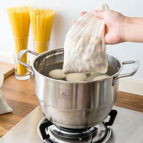 TUZAZO 24 Pcs Muslin Bags with Drawstring 6 x 8 inch, Reusable Spice Bags for Cooking Soup, Natural Cotton Unbleached Cheesecloth Bag for Straining, Bone Broth Brew Herb Sachet Bag Empty - size: 6x8 inch, 24 pcs