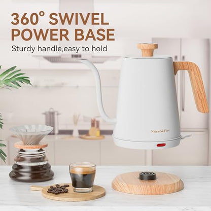 Nueve&Five Electric Gooseneck Kettle with Thermometer, 1.0L Pour Over Hot Water Kettle for Coffee and Tea, 1000W, Auto Shutoff, Boil-Dry Protection, White - color: WHITE