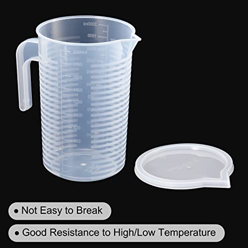 PATIKIL Graduated Beaker, 2000ml PP Plastic Liquid Measuring Cup Double Sided Graduations with Handle Lid and Spout for Lab Kitchen Home - size: 2000ml