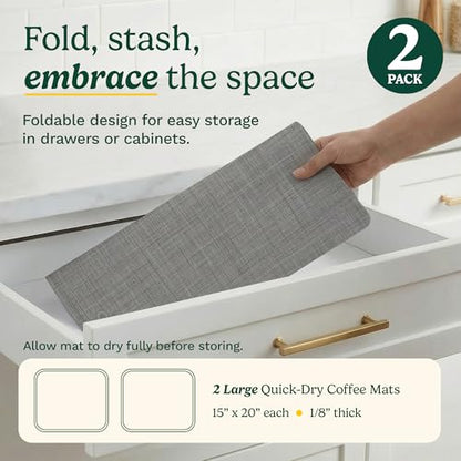 Cuisinart Coffee Mat for Countertop (2 Pack)–Quick-Dry Absorbent Coffee Bar Mat for Espresso Machines & Brew Stations, Also Use as a Dish Drying Mat on Kitchen Counter, Non-Slip, Easy Care, 15” x 20” - color: Gray