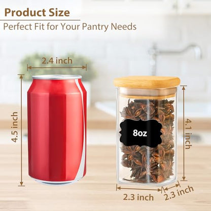 TBWIND 20 Pack 8 oz Square Glass Spice Jars with Lids and Labels – Airtight Small Spice Containers Set, Clear Glass Storage Jars for Seasoning, Spices, Kitchen Pantry Organization - color: Square/8oz/20pcs