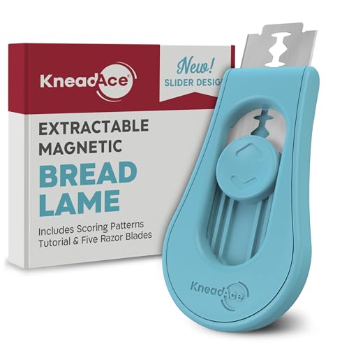 KneadAce Upgraded Extractable & Magnetic Bread Lame Dough Scoring Tool - Professional Sourdough scoring tool for Sourdough Bread baking & Bread Making Tools - Scoring Patterns booklet & 5 Razor Blades - color: Turquoise